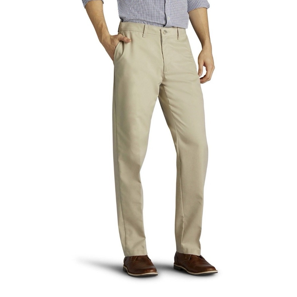 Lee Total Freedom Relaxed-Fit Comfort Stretch Pants Mens 42x34 Sand Brand New